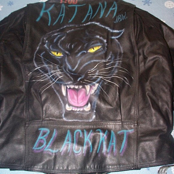 Vintage USA Harley Leather Motorcycle Jacket w/Black Panther painting on back - Picture 6 of 8